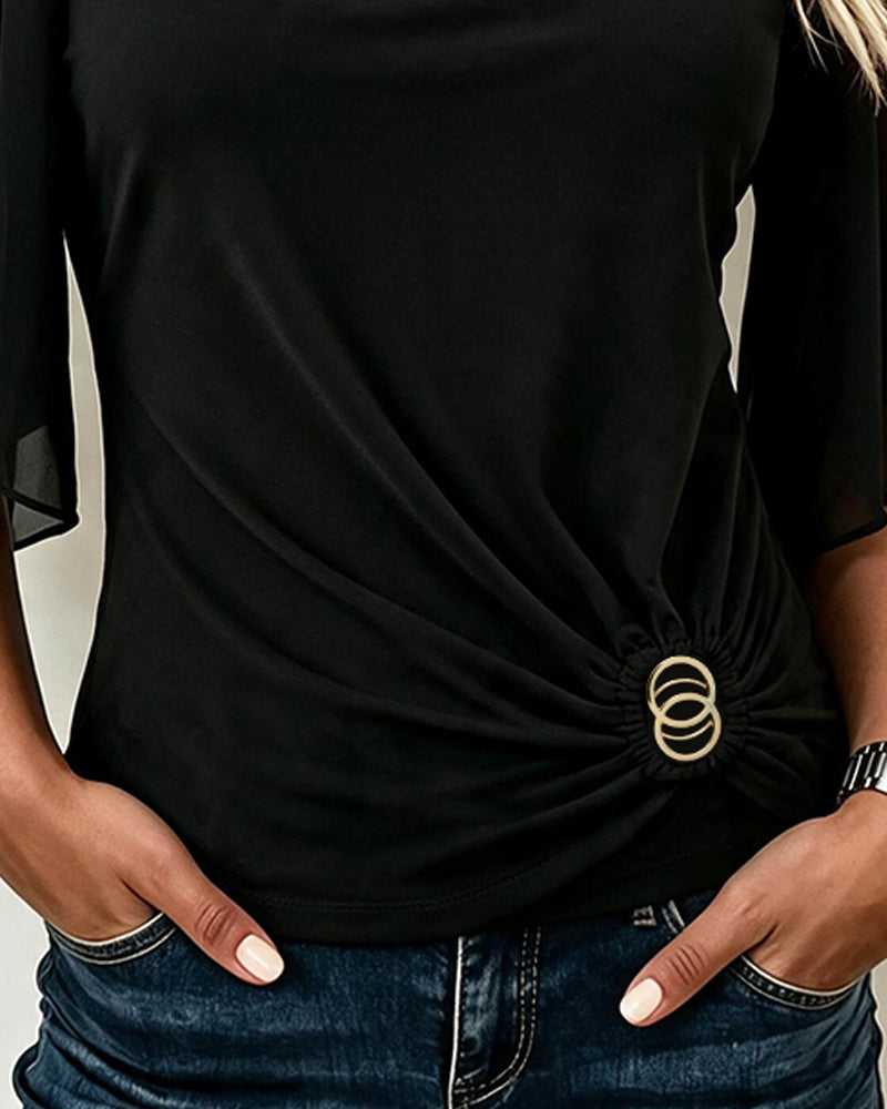 Blus U-Hals Solid Casual