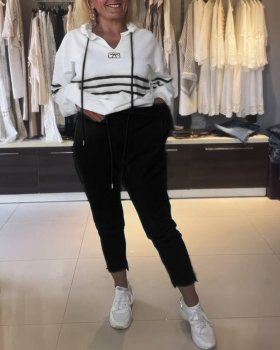 Casual huvtröjaset med randigt tryck