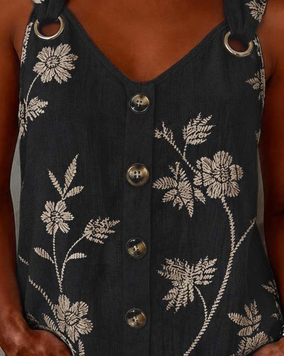 Tank Top Blommig Kamisol Metall Ring