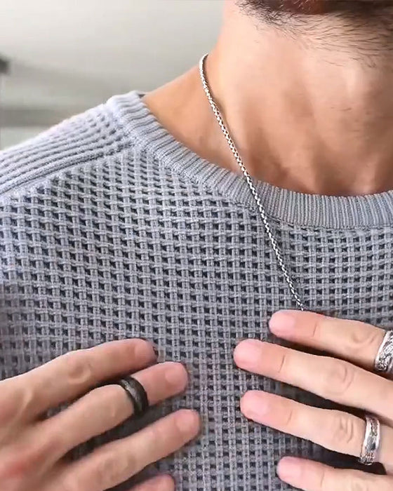 Pullover Herr Rund Halsning Vaffel Långärmad
