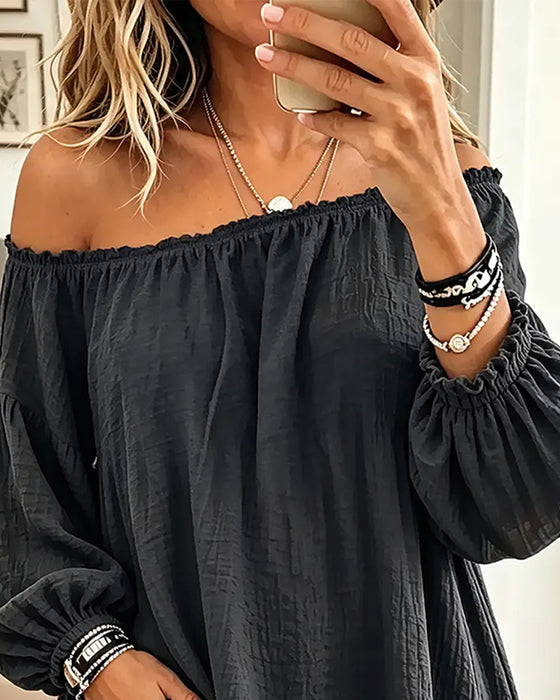 Topp Off-Shoulder Ledig Enfärgad Färg