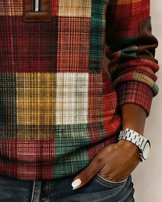Sweatshirt Slag Dragkedja Pläd Kontrast
