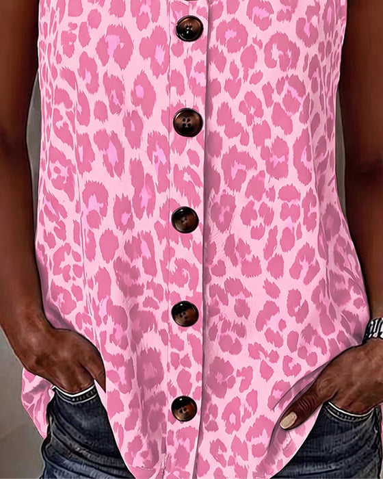 Tank Top Leopard Spagettiband Knapp Metallspänne