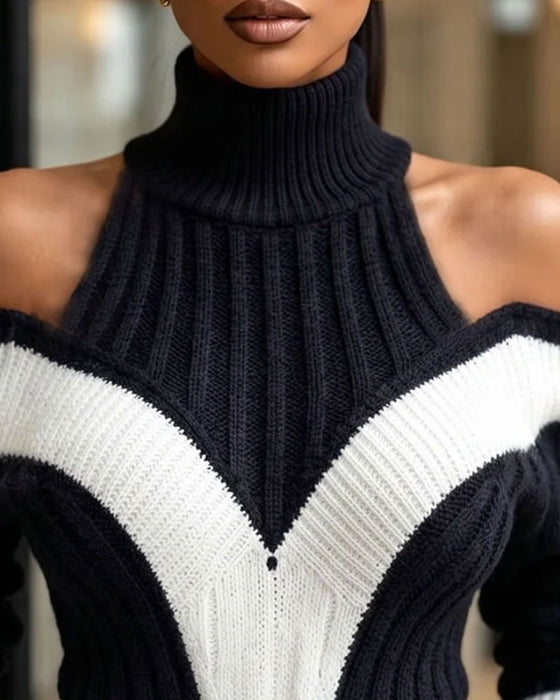 Pullover Polokrage Axelbar Färgblock