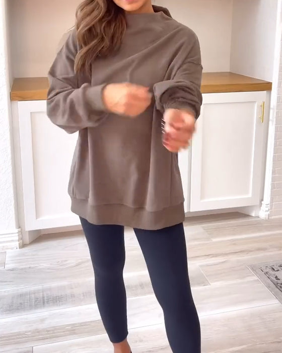 Retro enfärgad sweatshirt med delad krage