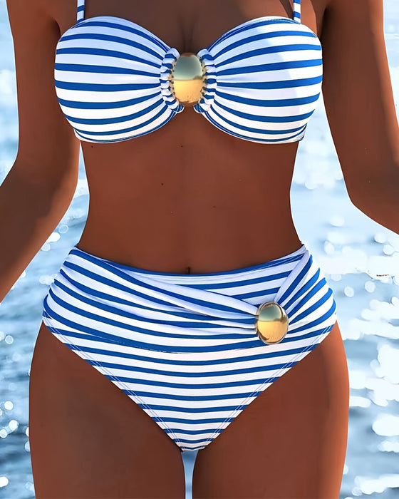 Bikini Spagettiband Randig Plastknapp