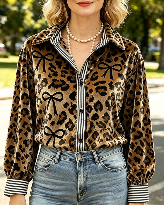Blus Leopard Tryck Rosett
