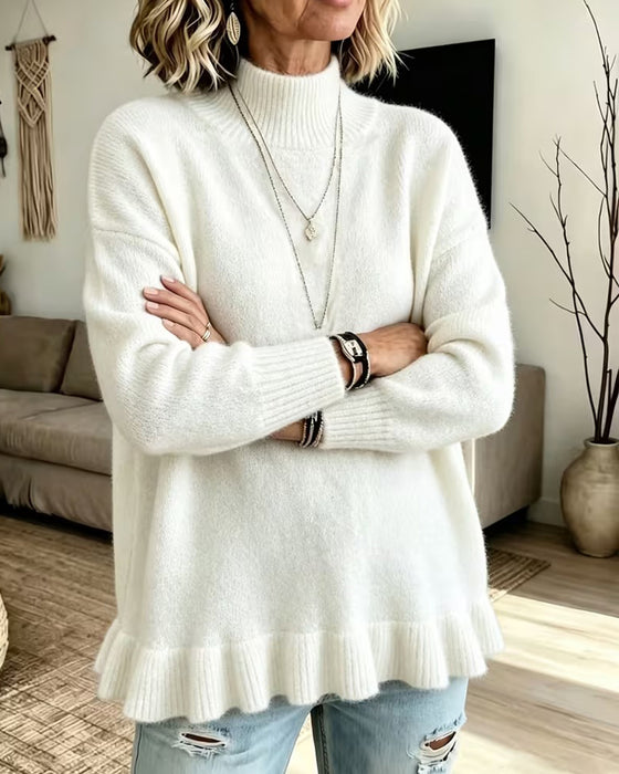 Pullover Mock Neck Ruffle