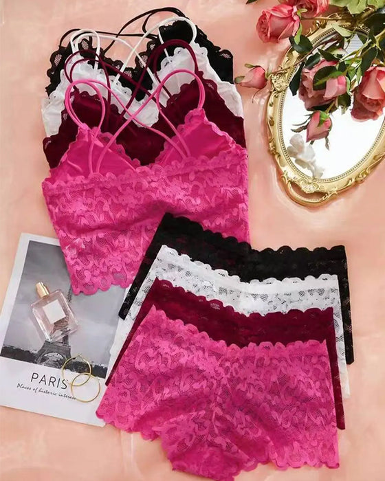 Lingerie Set Spets Utskärning Rygg