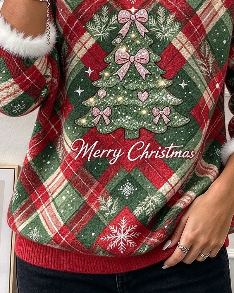 Sweatshirt Rutig Julträd Färgblock