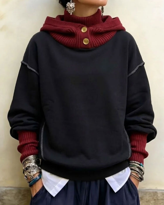 Hoodie Färgblock Hög Hals