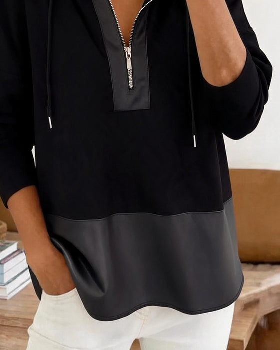Hoodie Dragkedja Med Huva Kontrast Dragsko