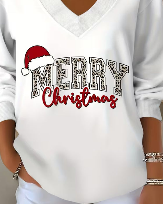 Sweatshirt V-Ringning Jul Tryck