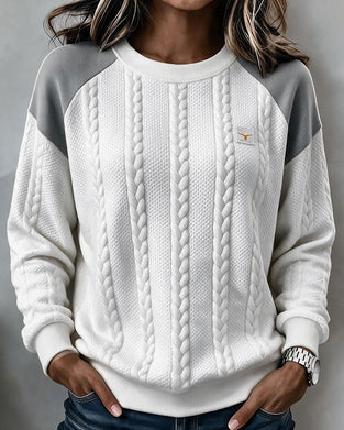 Sweatshirt Rund Hals Flätstickad Färgblock