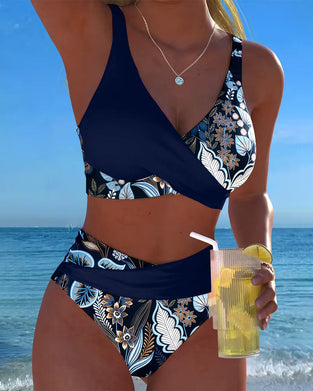 Bikini Kontrastfärg Mode Blommig