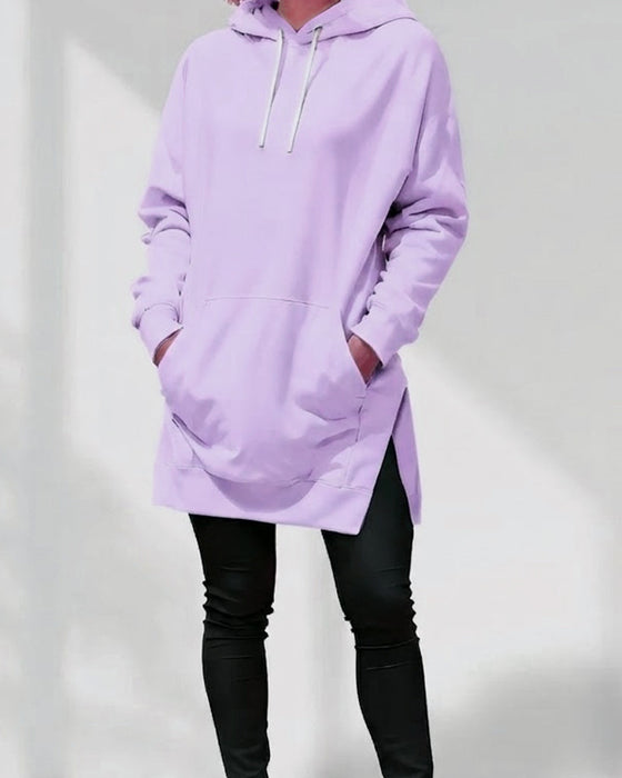 Hoodie Enfärgad Loose Fit Dragsko