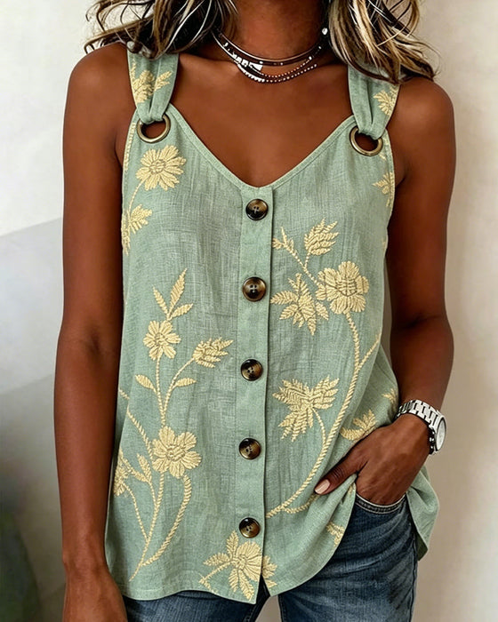 Tank Top Blommig Kamisol Metall Ring
