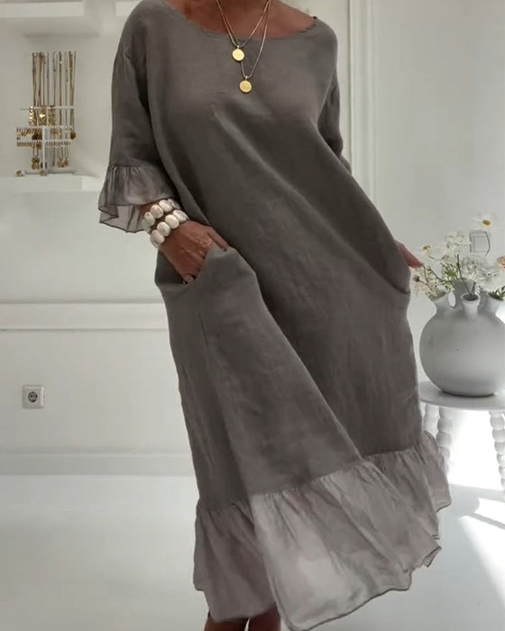 Klädning Ruffle Ficka Casual