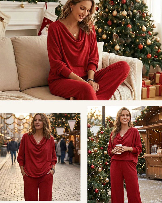 Set Draperad Mock Hals Solid Casual
