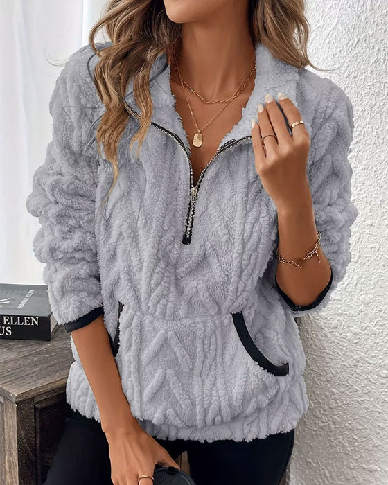 Sweatshirt Halv Dragkedja Fleece Stor Ficka