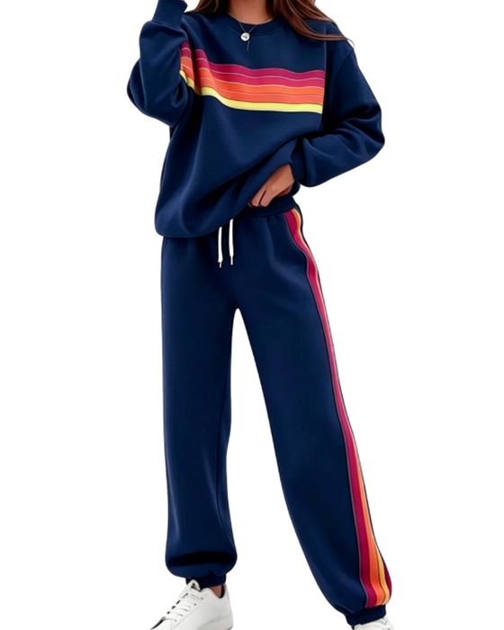 Set Färgglad Randig Sweatshirt Och Mjukisbyxa