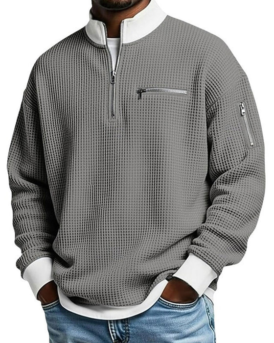 Sweatshirt Ståkrage Kontrasterande Dragkedja