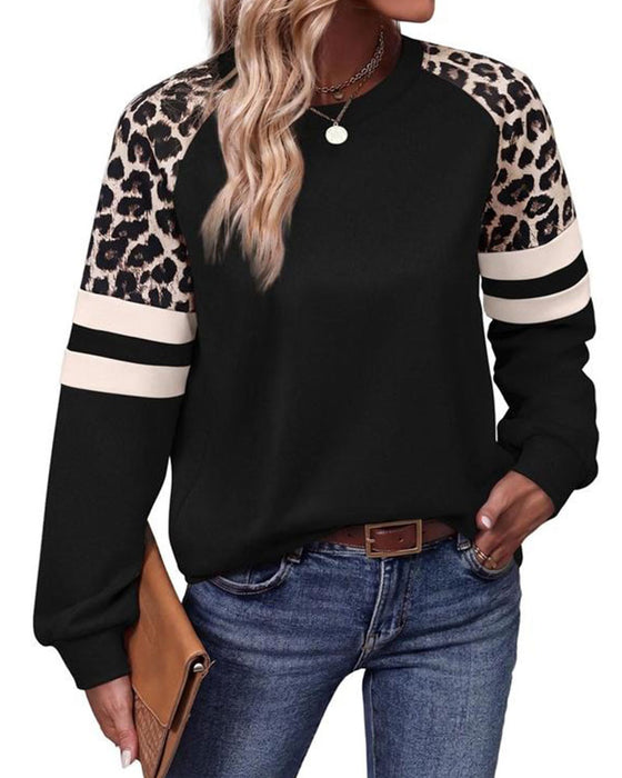 Sweatshirt Lång Ärm Rund Hals Leopardrandig