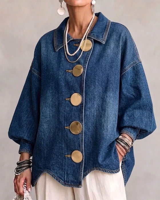Kappa Slag Knappad Puff Ärm Denim