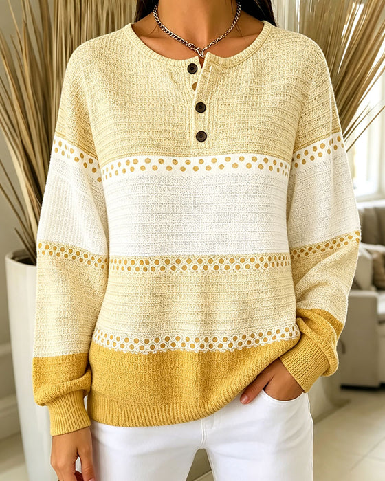 Sweatshirt Färgblock Våffelstickad Henley Pullover