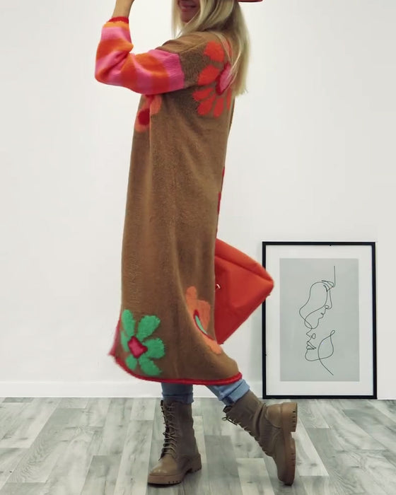 Blommönster avslappnad lång cardigan