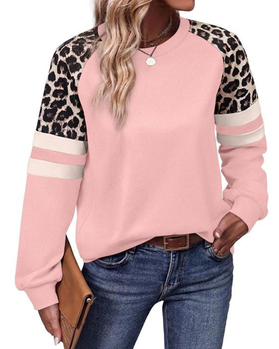 Sweatshirt Lång Ärm Rund Hals Leopardrandig