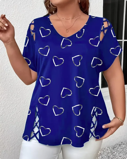 T-Shirt Hjärtmönster Genombruten Kortärmad