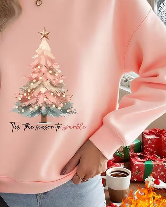 Sweatshirt Julgran Tryck Rund Halsringning