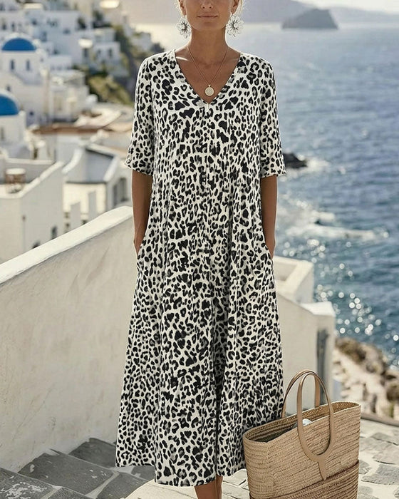Klädning Leopard V-Hals Lös