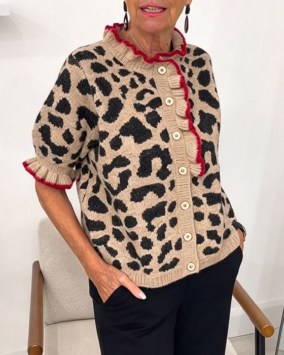 Pullover Volang Kortärmad Leopardmönster