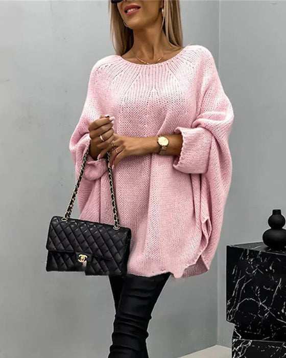 Elegant stickad cape tröja för kvinnor