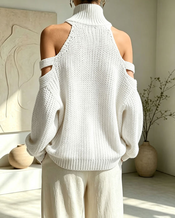 Pullover Turtleneck Hängande Hals Axelskuren