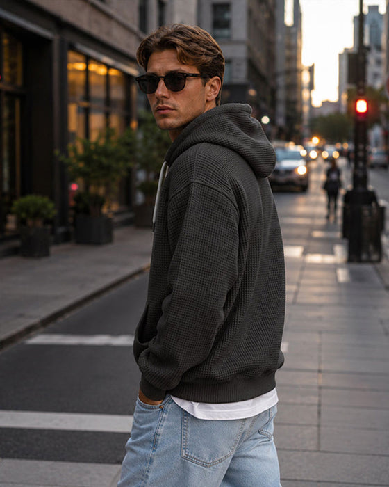 Hoodie Herr Solid Dragkedja Pullover