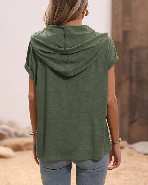 Relaxad T-shirt Med Keps, Dragkedja Och Kortärmar
