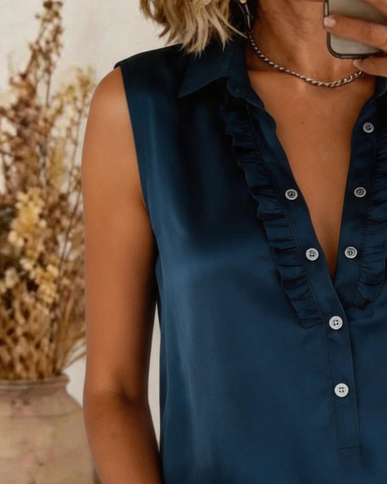 Tank Top Slag Knapp Fram Solid