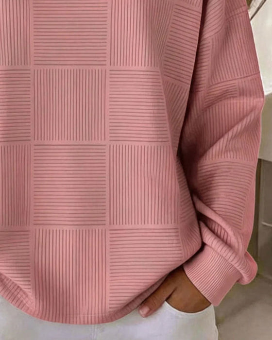 Sweatshirt Rutnätstextur Långärmad Enfärgad Pullover