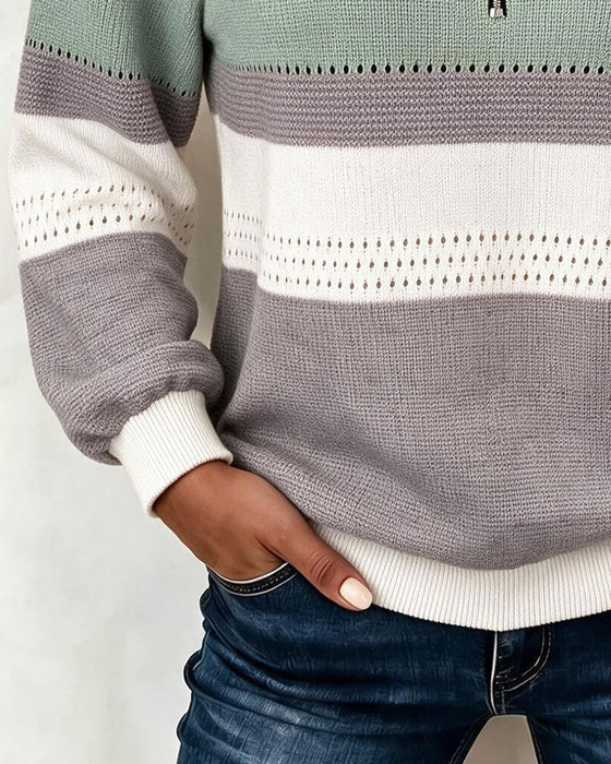 Sweatshirt Färgblock Randig Dragkedja
