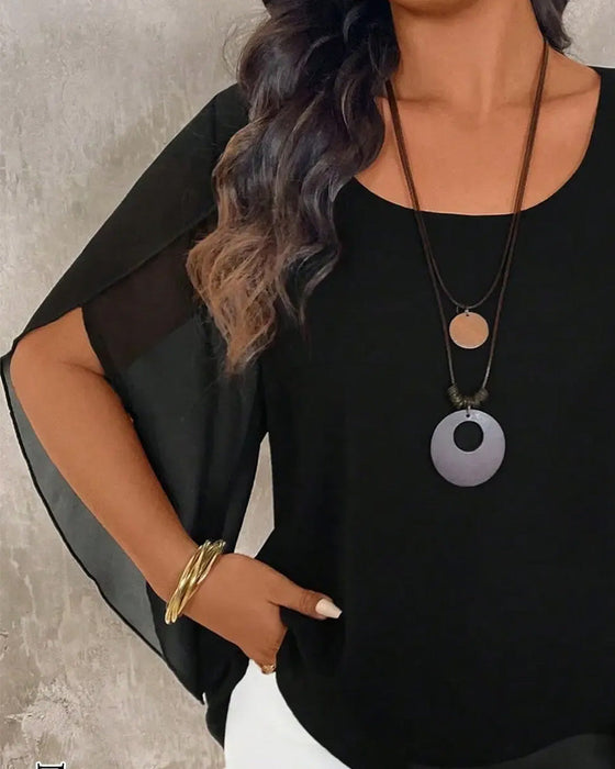 Blus Rundhalsad Oregelbunden Solid