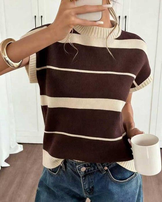 Pullover Kort Ärm Randig