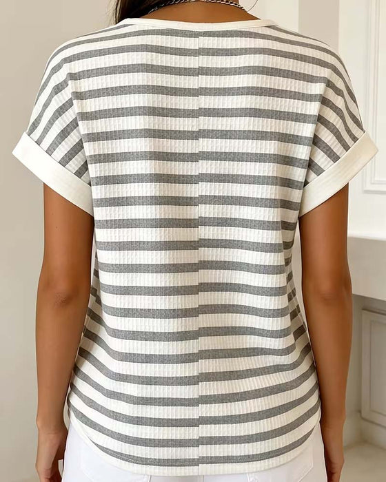 T-Shirt Randig Våffla Henley