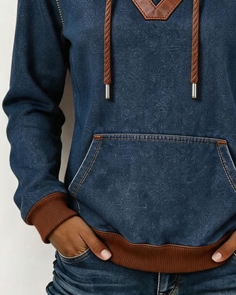 Hoodie Patchwork Lång Ärm