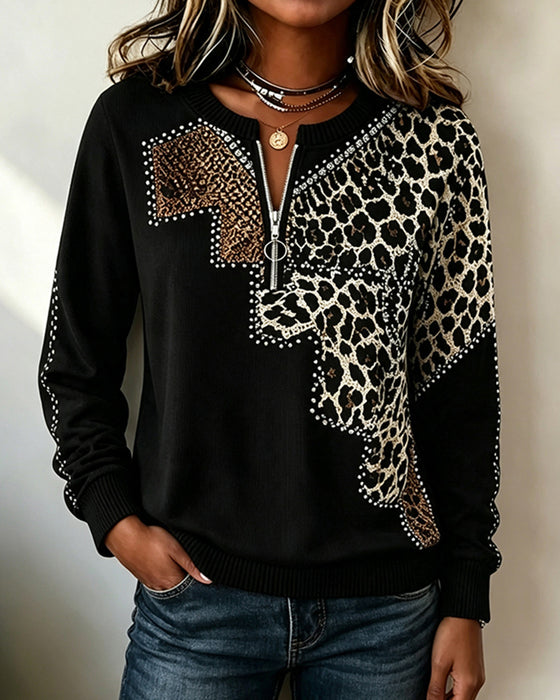 Sweatshirts Rundhalsad Dragkedja Leopard