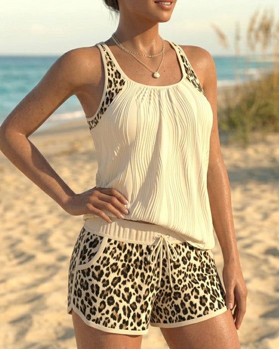 Tankini Leopardmönster Snörning