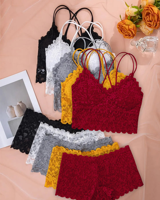 Lingerie Set Spets Utskärning Rygg