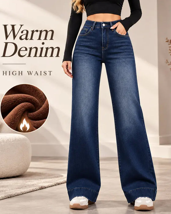 Jeans med fleecefoder, breda ben